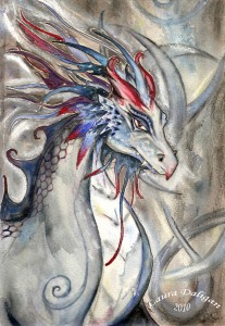 Original Artwork by Laura Daligan - Dragon in grey, blue and red