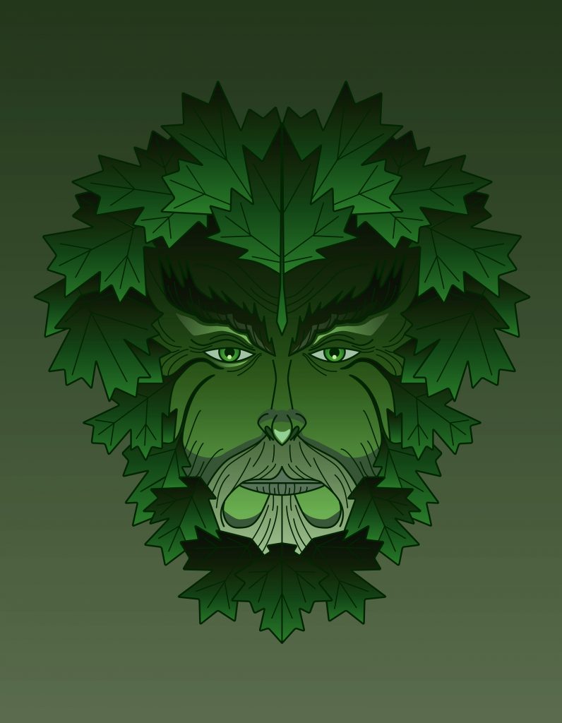Maple green man vector design spring or summer colors