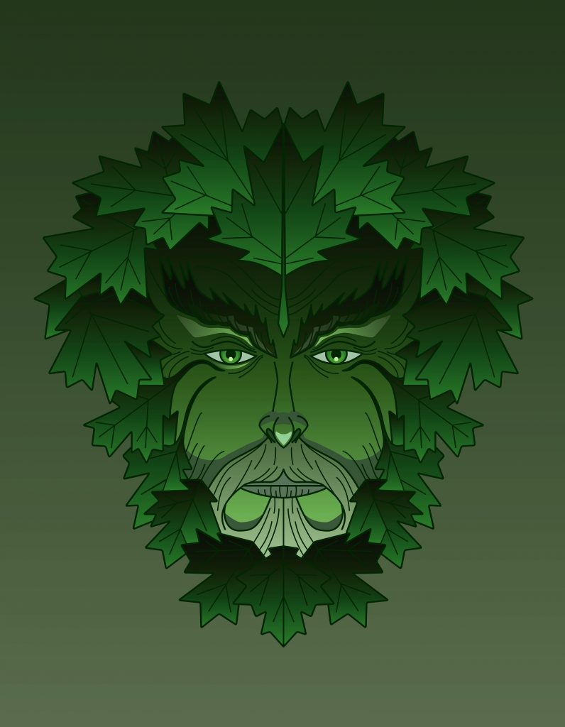 Maple green man vector design spring or summer colors