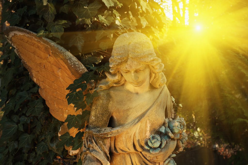 angel in the sunlight (antique statue) close up