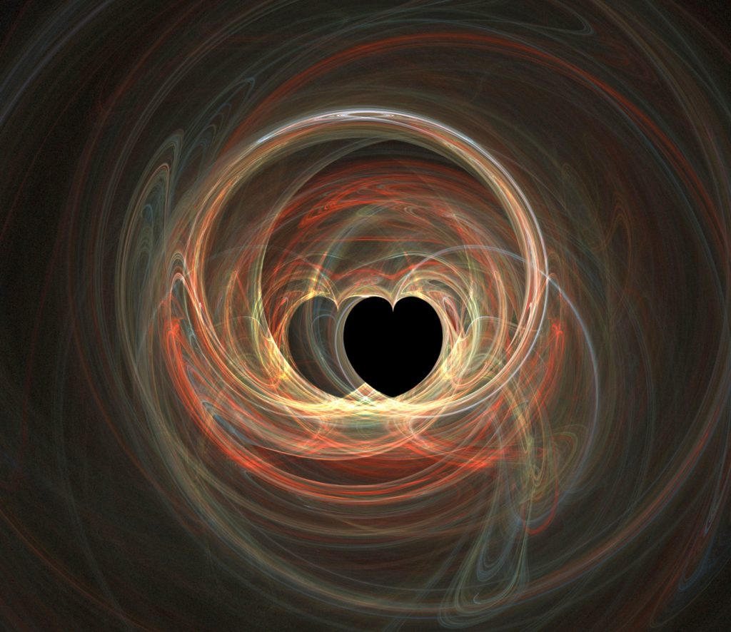 Abstract fractal wavy background with two blended hearts shape