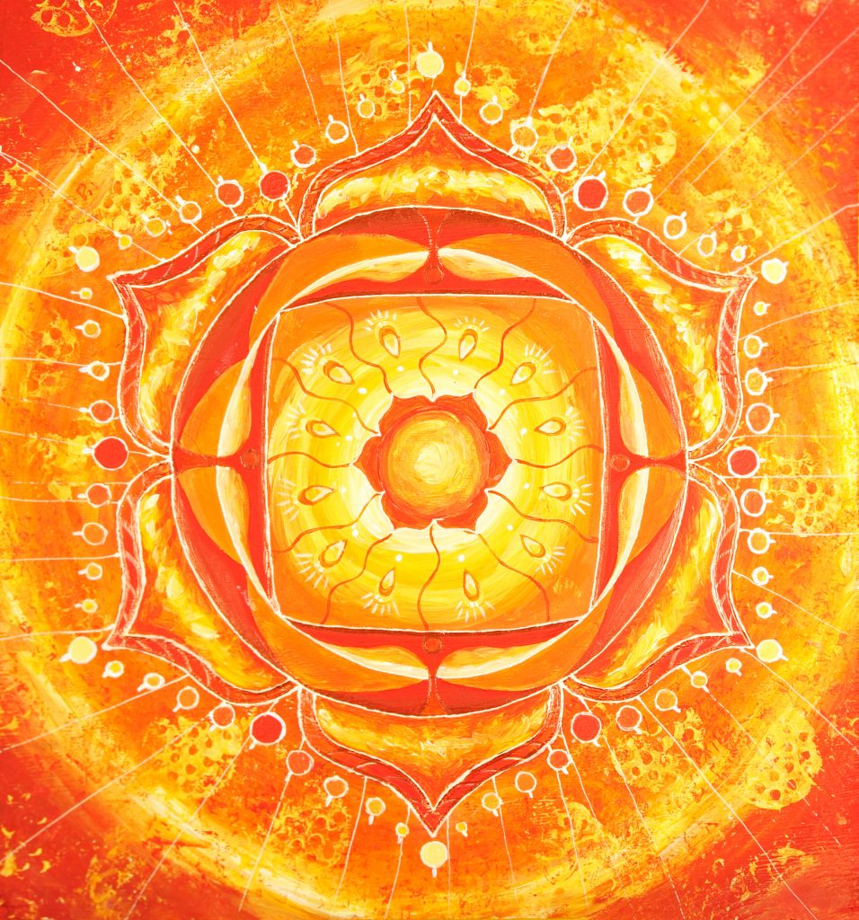 abstract orange painted picture with circle pattern mandala of svadhisthana chakra