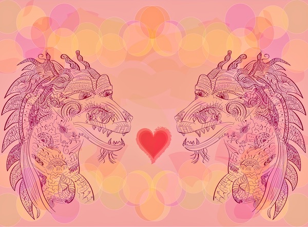 Two pink dragons with heart