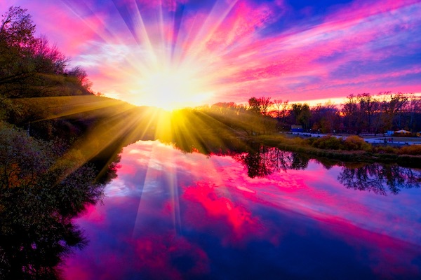 Lemurian Pink Violet susnset landscape over river